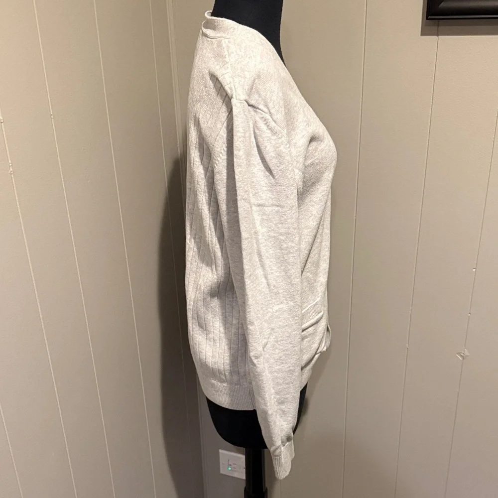 Lacoste Women's Gray Botton Down Ribbed Preppy Golf Office Cardigan Sweater